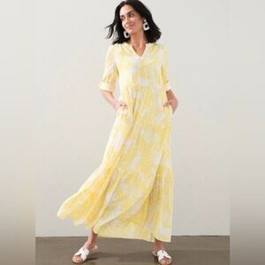 Chico's 3/ US 16/18 Maxi Yellow and White Long Lined Dress